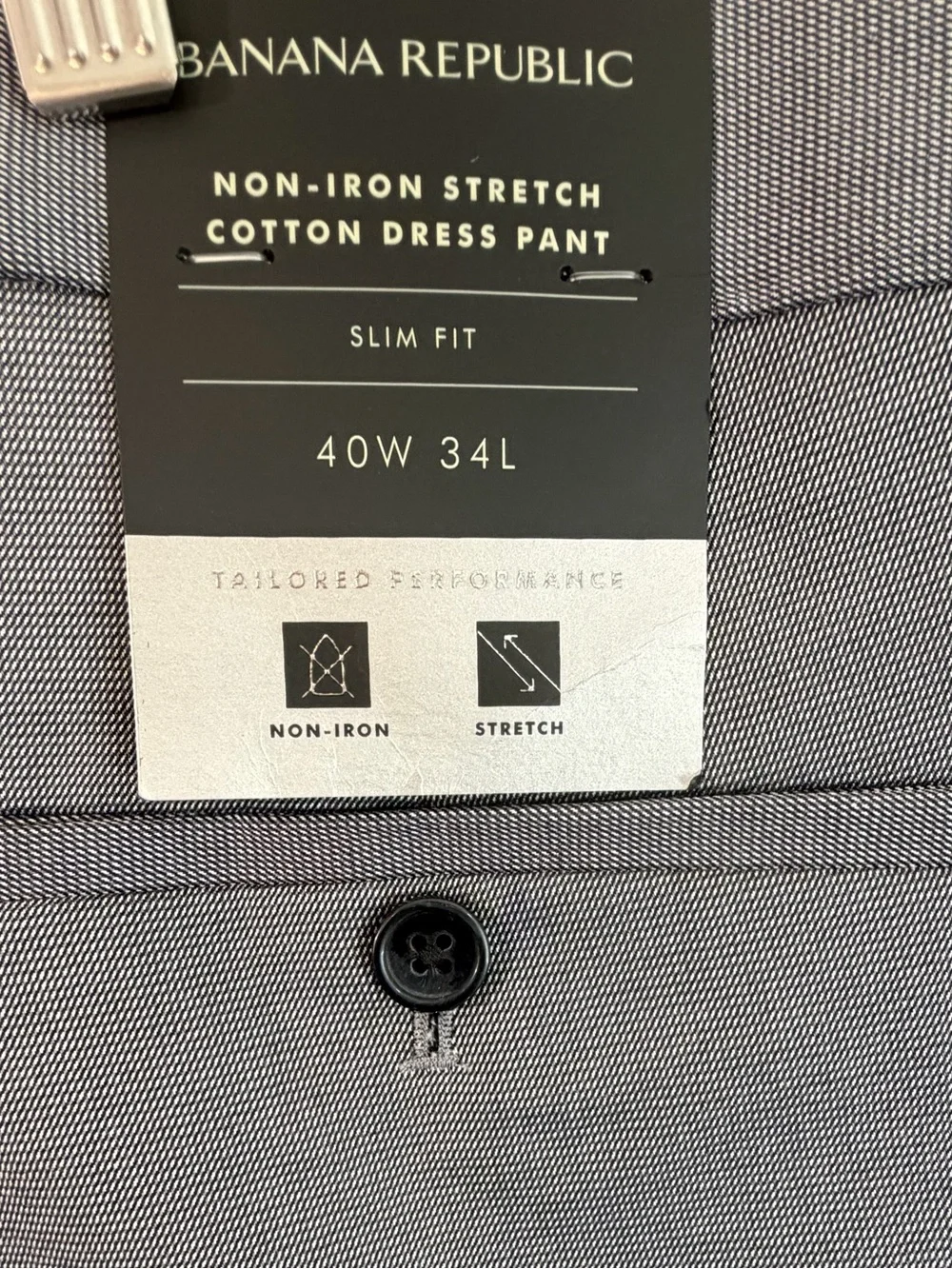 Banana Republic Mens 40x34 Slim Fit Non Iron Stretch Cotton Gray Dress Pants NWT